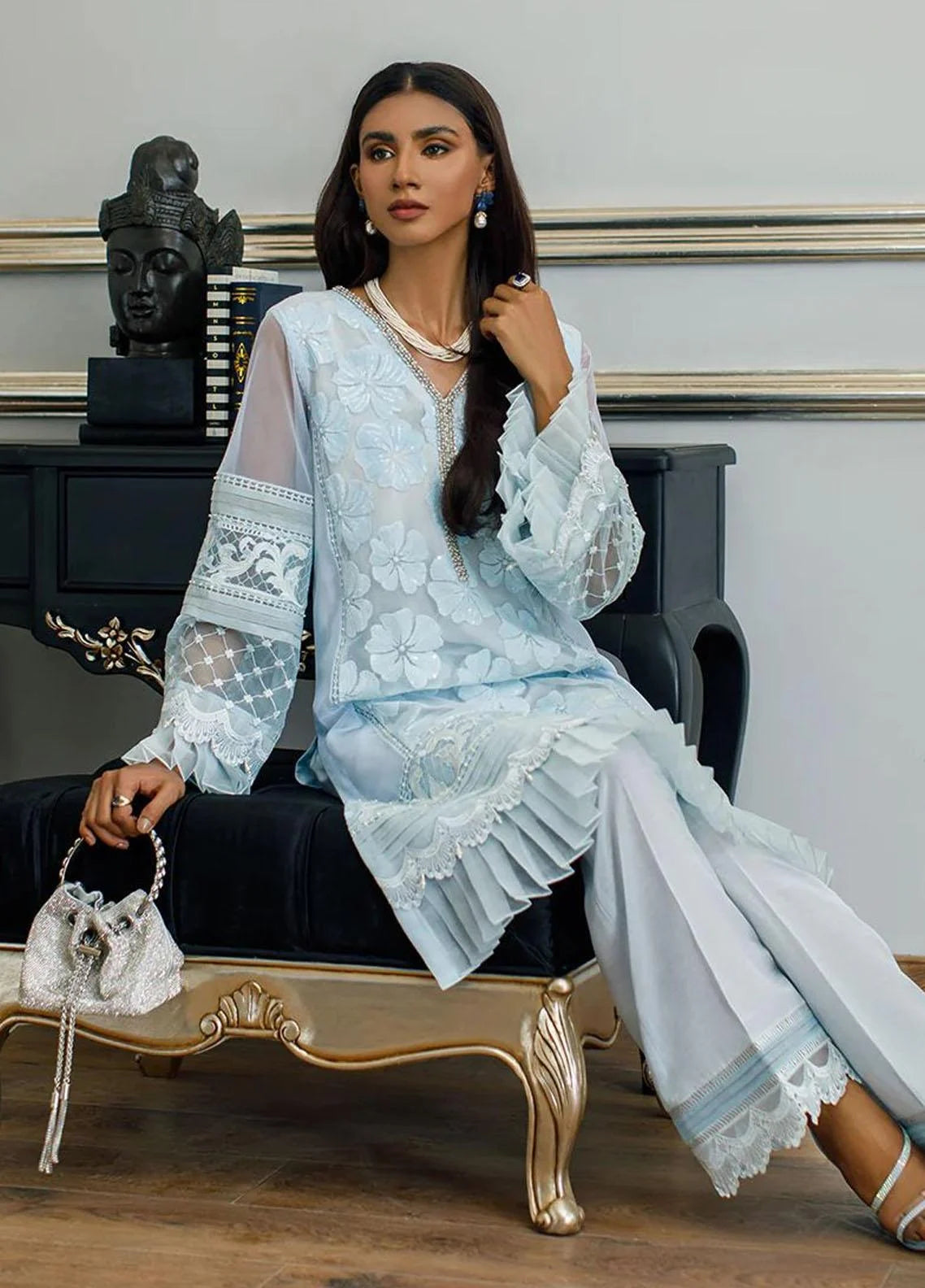 Threads and Motifs Sky Blue Formal Collection Organza Replica