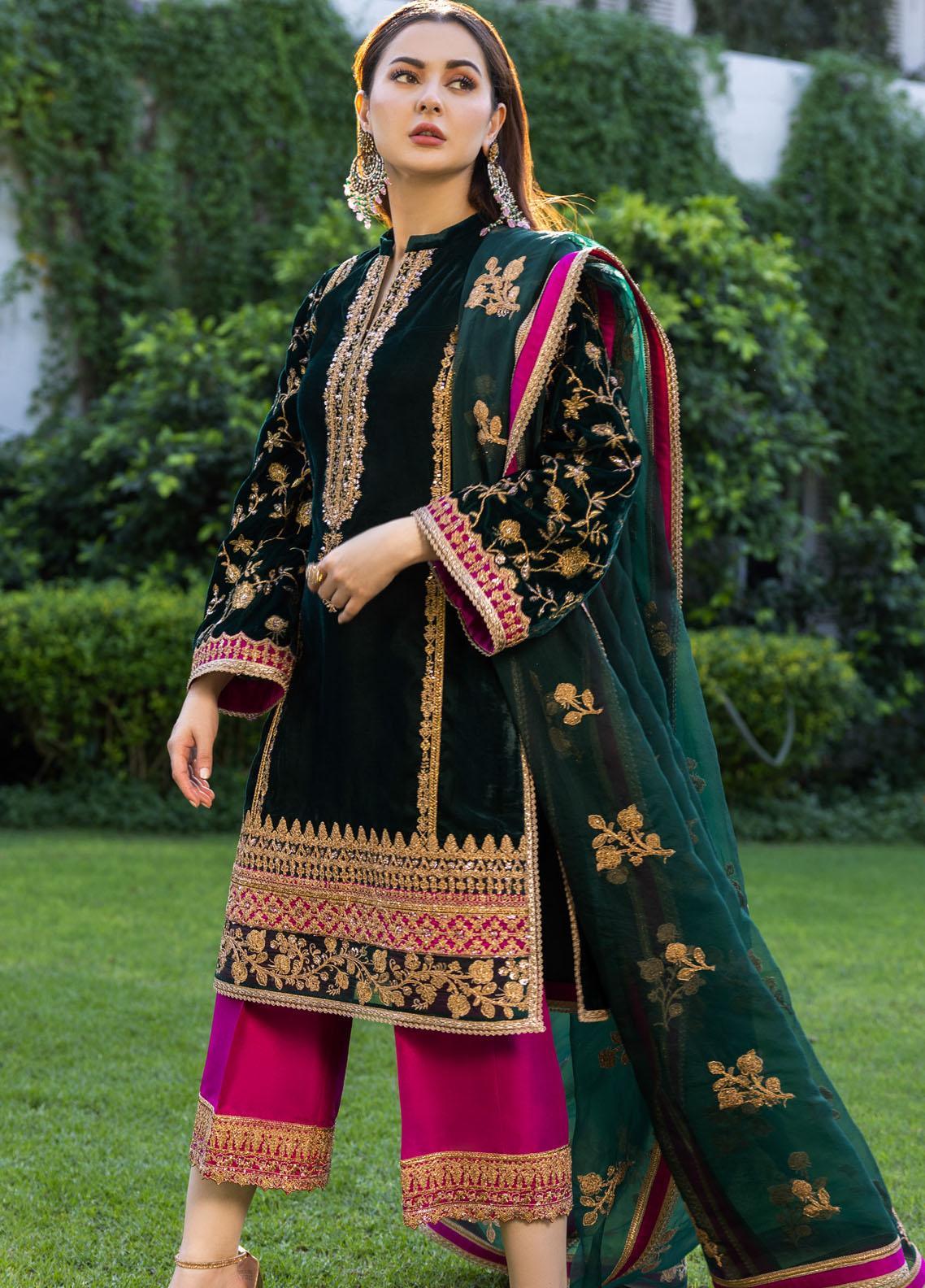 Zainab Chottani Green Formal Collection Velvet Replica